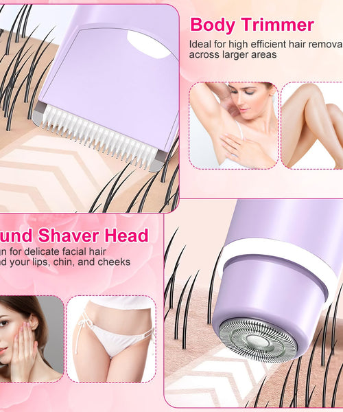 1Pc 2 In 1 Bikini Trimmer For Women Dual Head Cordless Body Shaver IPX5 Waterproof Rechargeable Pubic Hair Razor Wet And Dry Use For Bikini Underarm Leg Arm Body Face