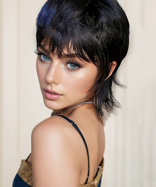 14-Inch Mullet Wig With A Fluffy Layered Pixie Cut Made From Synthetic Short Straight Hair, Crafted From High-Temperature Chemical Fiber, Perfect For Everyday Wear, Parties, And Various Festivals.
