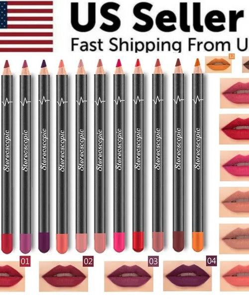12Pcs Women Waterproof Lipstick Long Lasting Matte Lip Liner Pencil Lip Pen Set