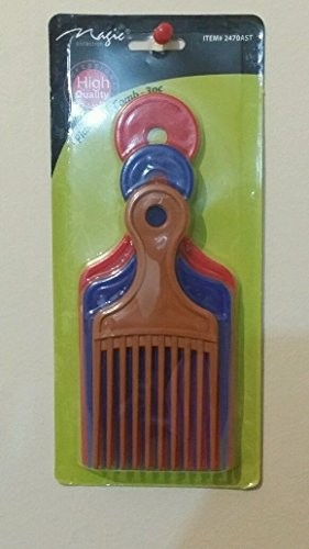 (3) Black Plastic 7” Inch Afro Hair Lifting Pik Pick Detangle Wig Braid Comb