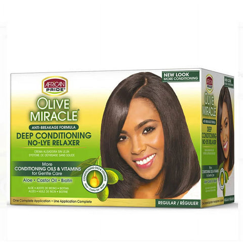 African Pride Olive Miracle Deep Conditioning Anti Breakage No Lye Relaxer Super Formula - One Complete Application
