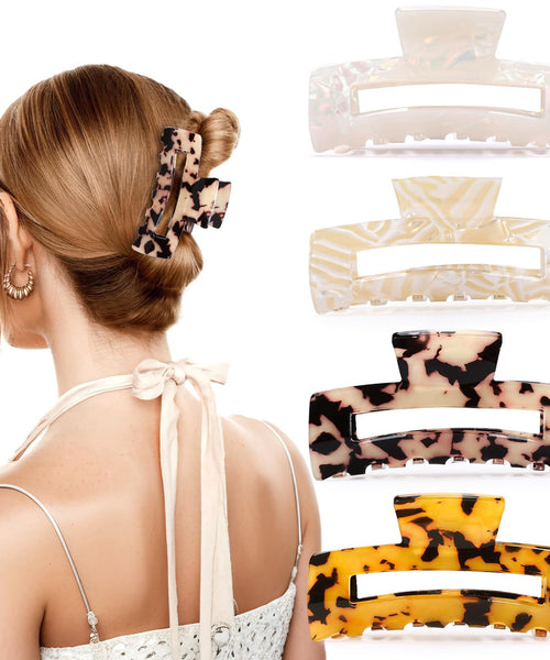 4Pcs Tortoise Hair Claw Clips, Acetate Hair Claw Clip Acrylic French Hair Banana Barrettes Jaw Clips, Stylish Hair Accessories For Women 3.15 Inch Fashion Strong Hold For Thick Thin Hair,442-9838-G14