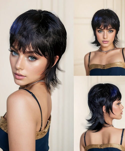 14-Inch Mullet Wig With A Fluffy Layered Pixie Cut Made From Synthetic Short Straight Hair, Crafted From High-Temperature Chemical Fiber, Perfect For Everyday Wear, Parties, And Various Festivals.